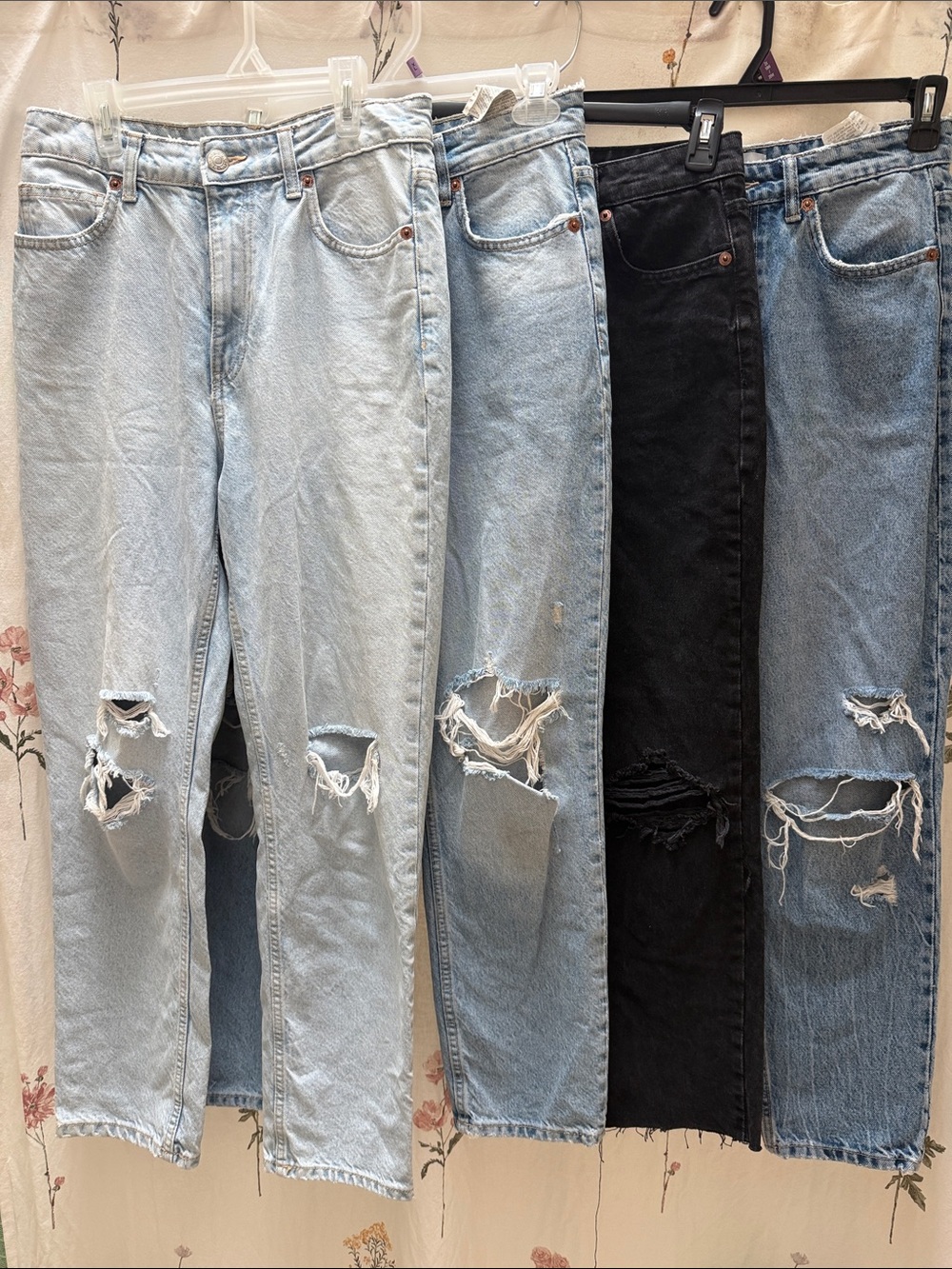 Zara Straight Ripped Jeans4 pair - Light Blue & Black & Medium Blue